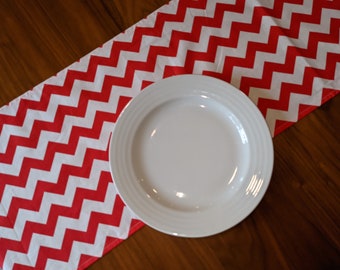 SHIPS TOMORROW! Red and White Chevron Table Runner: Modern Party Decor