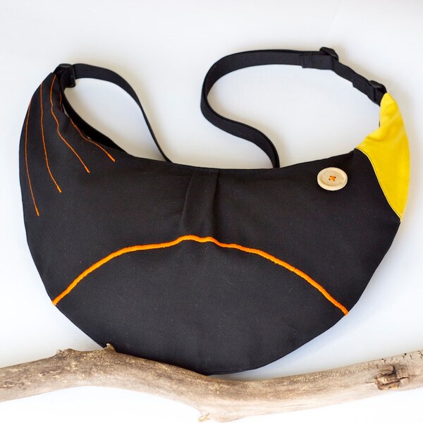 Bird Bag Purse Black Woodland Bag Cute Cotton Bag Purse Raven Street Fashion Crow Bird Fall Bag Fun Bag Kawaii Childrens Bag Gift Ideas