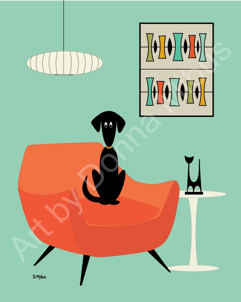 Mid Century Modern Print Dog Art Retro Dogs Donna Mibus Etsy
