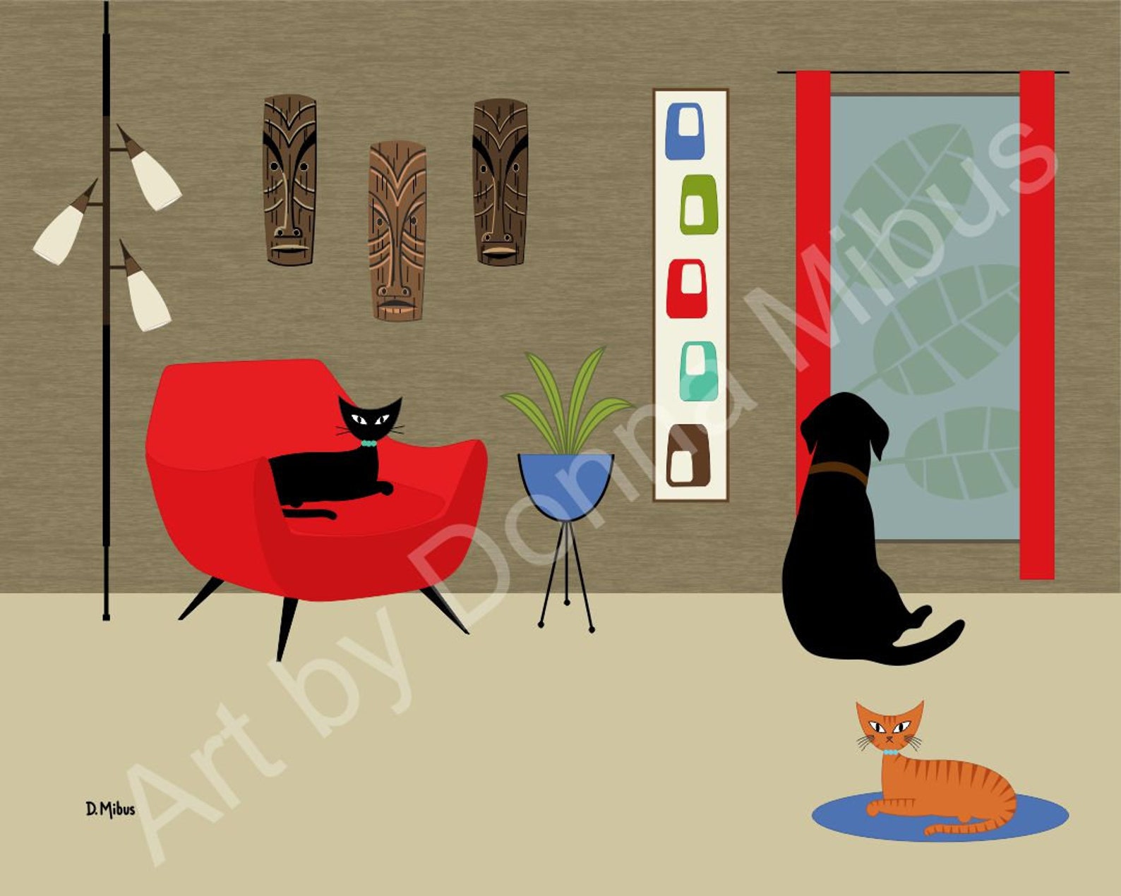 Mid Century Modern Print Dog Art Retro Dogs Donna Mibus Etsy