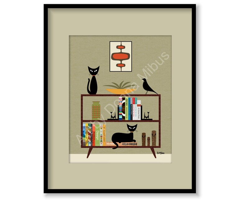 Mid Century Modern Print Cat Art Wall Decor Retro Cats Etsy