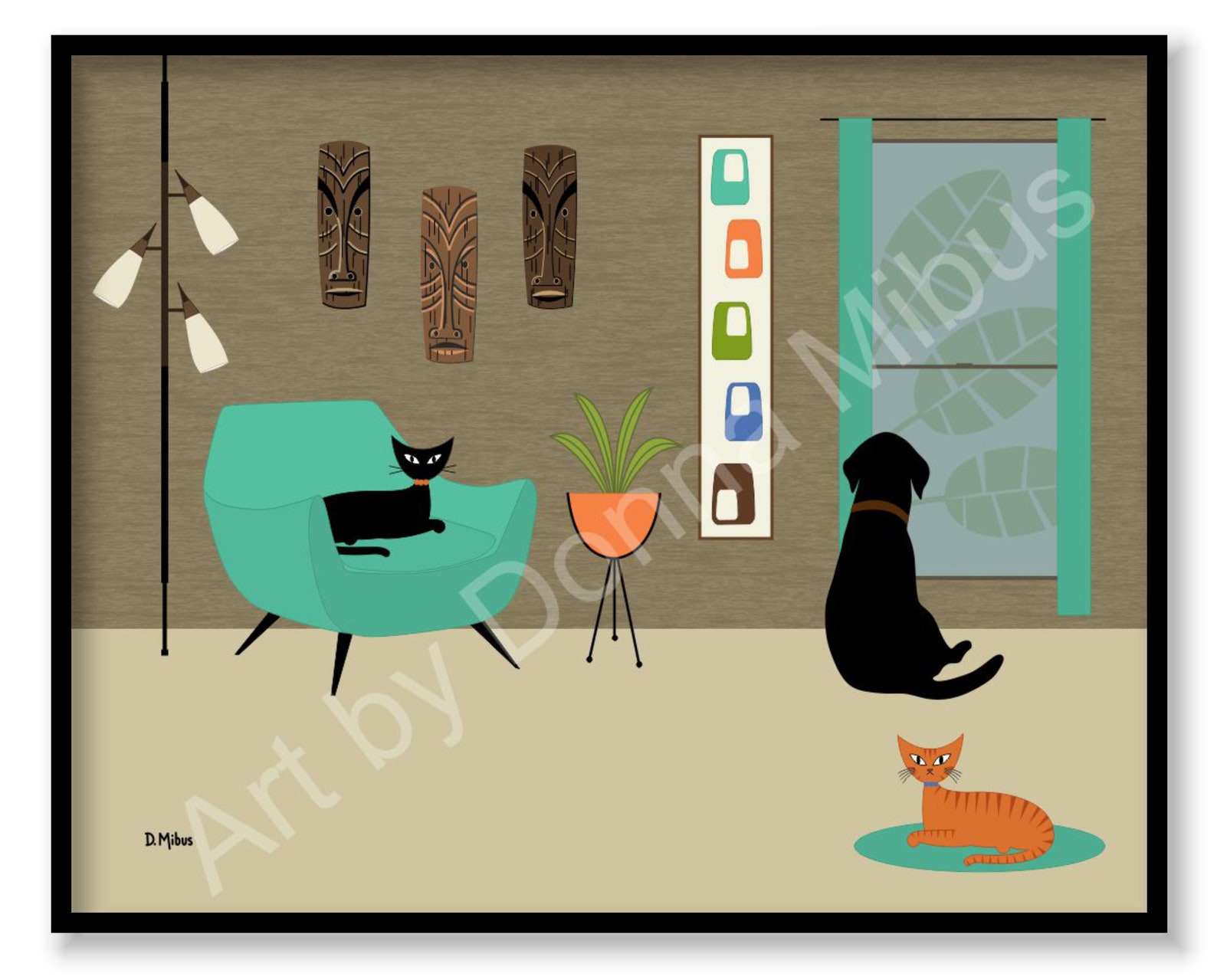 Mid Century Modern Print Dog art Retro dogs Donna Mibus Etsy