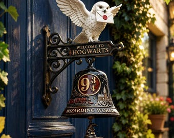 Magical owl wall bell, academy style door decoration, a birthday gift, or a housewarming gift.