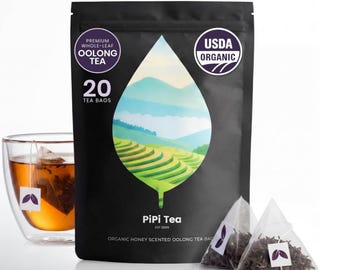Pipi Tea - Organic Whole Leaf Oolong Tea Bags – Honey Scented, Smooth Brew (20 Count)