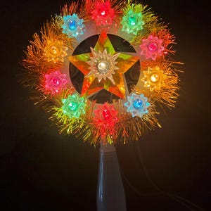 Vintage Bradford Christmas Tree Topper Lighted Tinsel Starburst 11 Light Mid Century