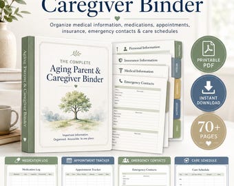 Aging Parent and Caregiver Binder Medical Medication Appointment Emergency Care Organizer Printable PDF
