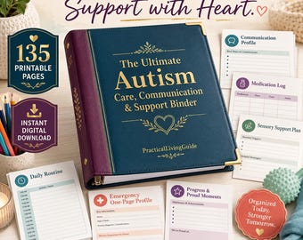Autism Care Communication Support Binder | Printable Caregiver Planner, Medication Logs, Daily Routines, Sensory Support