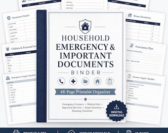 Emergency Binder Printable | Important Documents Organizer | Family Emergency Planner | 48 Page Digital Download