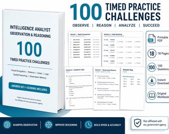 Intelligence Analyst Observation and Reasoning Challenge – 100 Timed Brain Training Questions | Logic, Memory, Codes & Patterns PDF