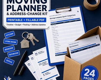 Moving Planner & Address Change Kit, Printable Fillable PDF, Timeline Budget Packing Checklist