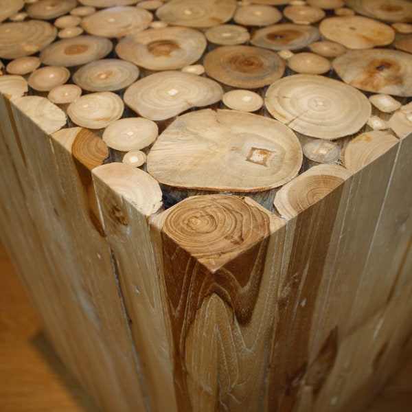 Unique vintage natural wood block side table wood cuts Alder wood