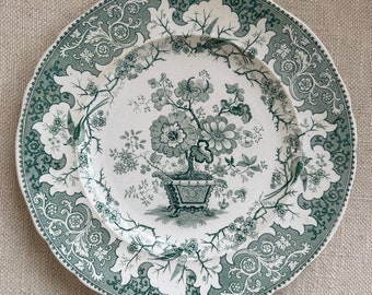 Transferware Antique romantic "Japanese" stoneware green plate Samuel Alcock