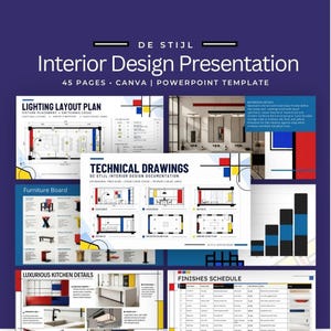 Interior Design Presentation Templates | Architectural Board | Canva, PowerPoint, Client Proposal |De Stijl