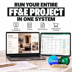 Interior Design FFE System Template | Project Management schedule + client presentation
