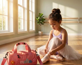 Kids Duffel Bag, Personalized Chenille Embroidered Name, Dance Gym Overnight, Birthday Gift for Girls Boys