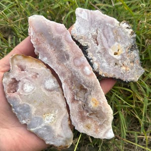 Natural Cherry Blossom Agate Slice Polished Pink Flower Crystal Geode Slab Decor Gift