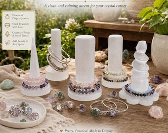 Natural Selenite Crystal Bracelet Holder, Tower Stand, Crystal Charging Plate (4 Styles)