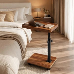Adjustable C Side Table with Wheels, 360 Swivel Bed Tray, Rolling Laptop Table, Height Adjustable Sofa Table