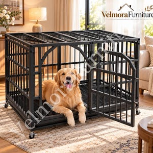 48 Inch Heavy Duty Dog Crate for Large Dogs, Escape Resistant XL Metal Dog Kennel with Wheels, Locks & Removable Trays