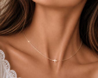 Dainty Tiny Cross Necklace, Christian Gift for Her, Minimalist Faith Jewelry, Delicate Necklace