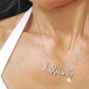 Believe Necklace, Survivor Necklace, Breast Cancer Survivor Ribbon Necklace, Name Necklace, Believe Jewelry, Strength Gift for her