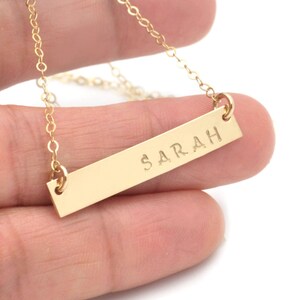 Bar Necklace Personalized, Dainty Bar Necklace, Gold Bar, Silver Bar, Word Necklace, Personalized Name Necklace, Handstamped Bar Necklace image 5