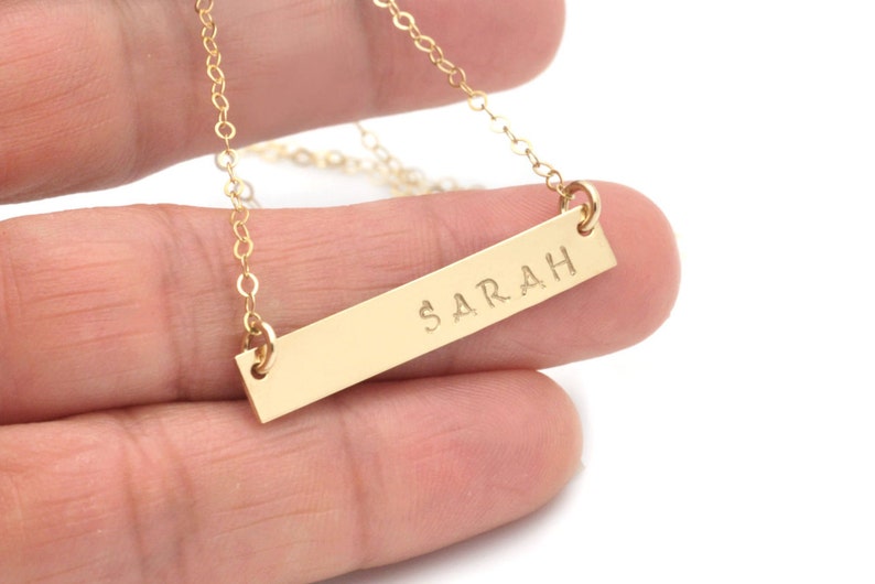 Bar Necklace Personalized, Dainty Bar Necklace, Gold Bar, Silver Bar, Word Necklace, Personalized Name Necklace, Handstamped Bar Necklace image 5