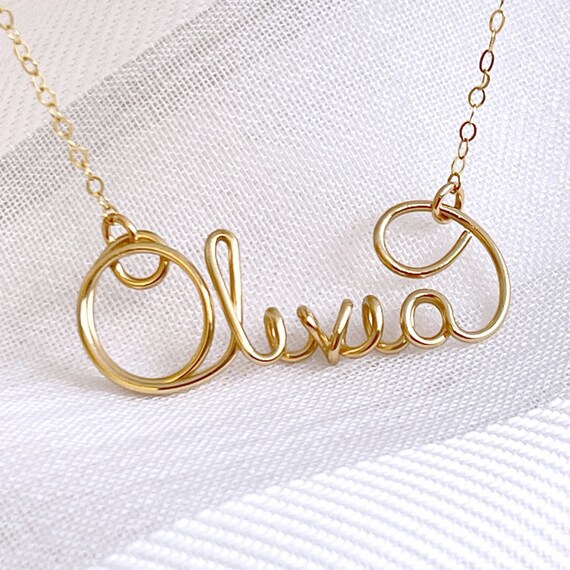 Gold Name Necklace Jewelry, Personalized Name Gift For Her, Cursive Wire Name, Custom Name Jewelry, Custom Necklace, Wire Name Necklace