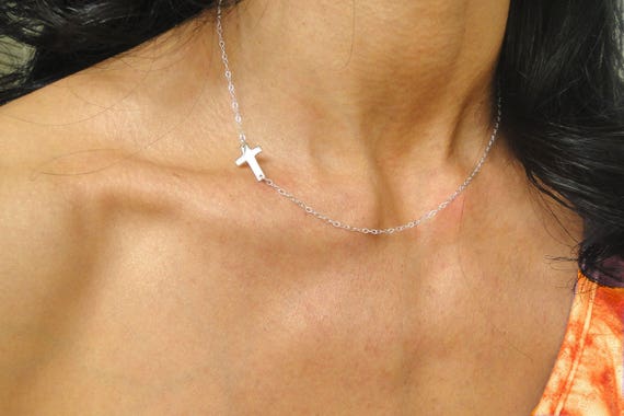 Small Sideways Cross Necklace, Silver/Gold Cross, Kelly Ripa Necklace, Cross Necklace, First Communion, Maid of Honor, Religious Jewelry