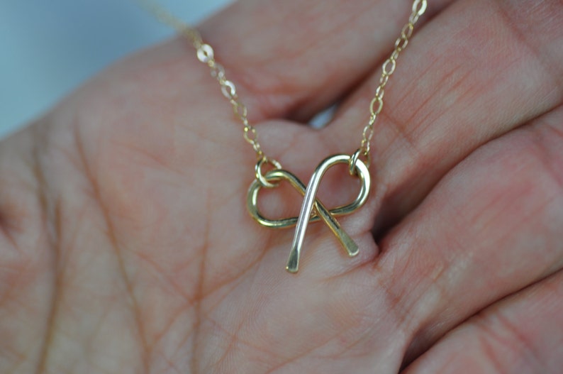 Bow Charm Bridesmaid Gift Small Bow Pendant,Delicate Bow Necklace Gold Bow Necklace Silver-Gold Bow Jewelry Wire Jewelry