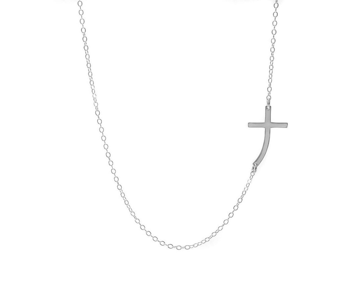 Curved Cross Necklace, Sideways Cross Necklace, Silver Cross Jewelry ...