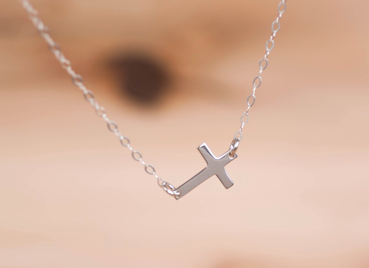 Sideways Cross Necklace, Silver Cross Necklace, Communion Necklace ...