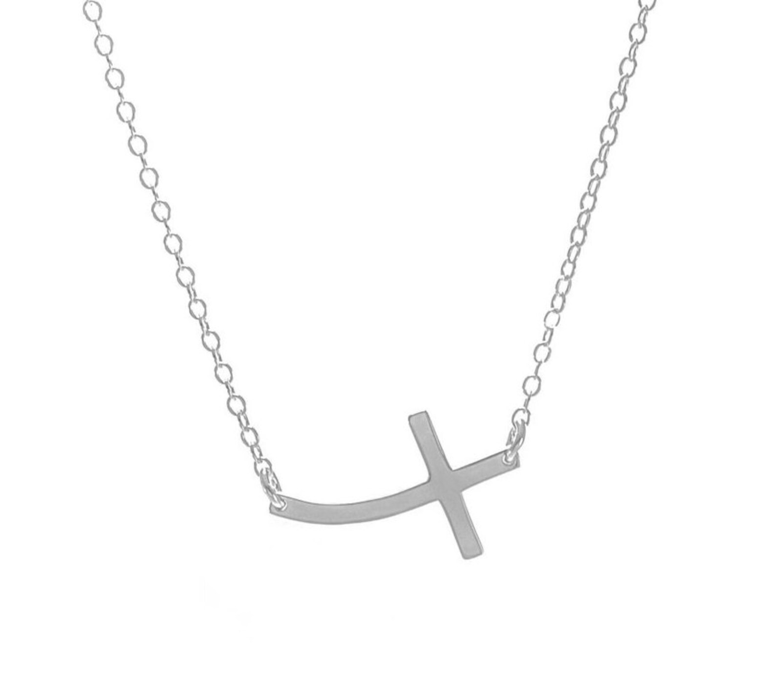 Sideways Cross Necklace Curved Cross Necklace Sterling Etsy