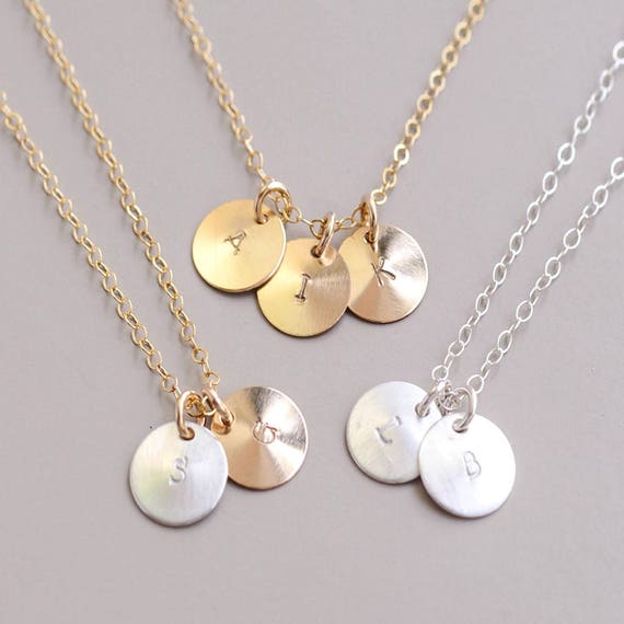 Gold Initial Necklace, Personalized Charm Necklace, Silver Disc Jewelry, Gold Disc Necklace, Monogram Necklace, Bridesmaid Jewelry Gift