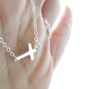 Silver Ankle Bracelet, Anklet Bracelet, Sideways Cross Ankle Bracelet, Silver Cross Anklet, Sideways Cross Anklet, Tiny Cross Anklet image 2