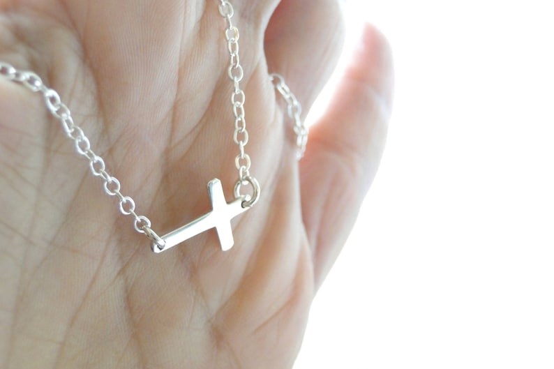 Silver Ankle Bracelet, Anklet Bracelet, Sideways Cross Ankle Bracelet, Silver Cross Anklet, Sideways Cross Anklet, Tiny Cross Anklet image 2