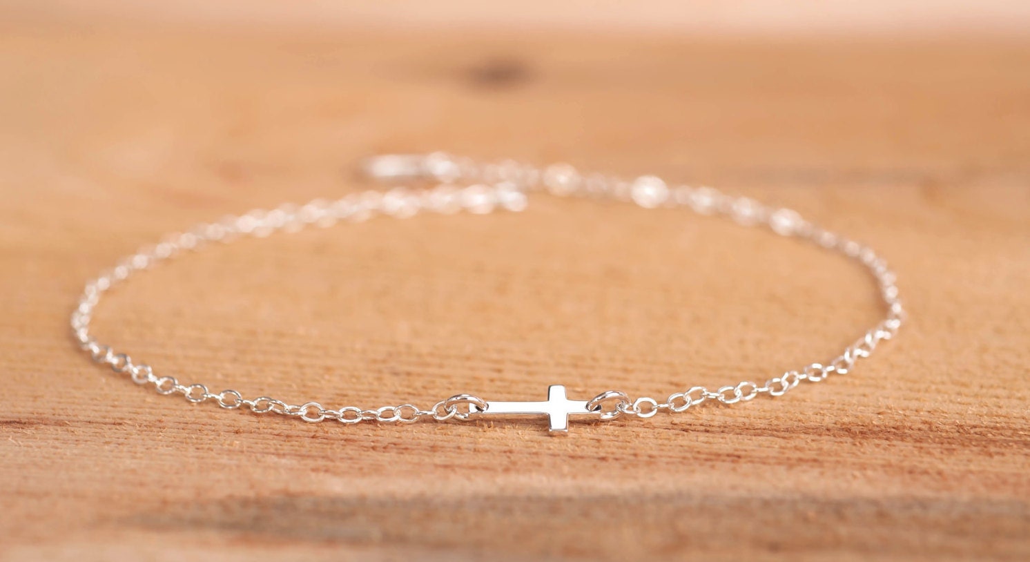 Sideways Cross Anklet, Silver Anklet , Anklet Bracelet, Ankle Bracelet