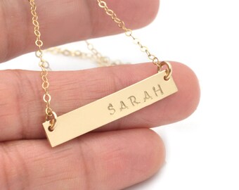 Bar Necklace, Personalized Bar Necklace, Gold Bar Jewelry, Silver Bar Necklace, Dainty Bar Necklace, Hand Stamped Necklace, Modern Necklace
