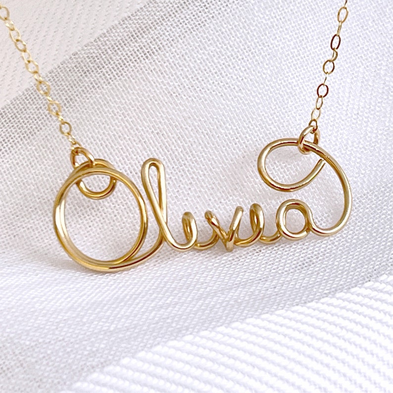 Personalized Name Necklace, Custom Name Necklace, Bridesmaid Gift, Silver Name Necklace, Gold Name Necklace, Wire Necklace, Word Necklace image 2