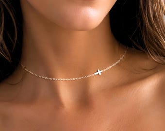 Sierlijke kruisketting: sterlingzilver of goudkleurige Faith Choker