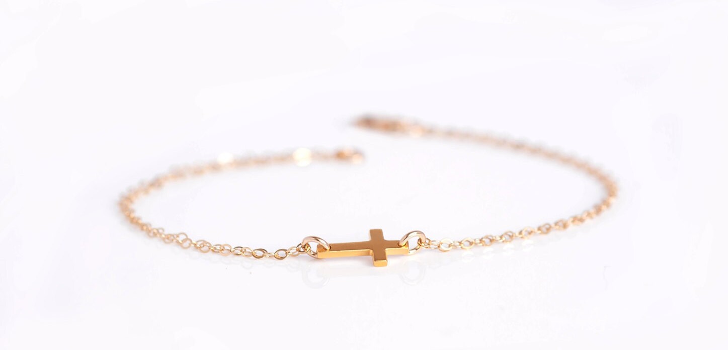 14k Gold Dainty Cross Bracelet Tiny Cross Diamond Bracelet Religious  Bracelet For Sale at 1stDibs | gold religious bracelet, gold cross bracelet  womens
