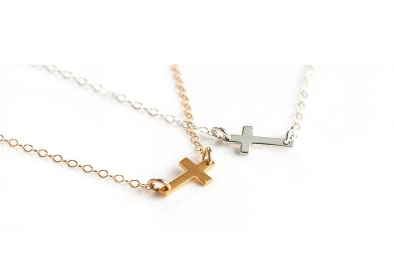 Gold Cross Necklace, Silver Sideways Cross, Christian Jewelry, Cross Jewelry, Religious Necklace, Choker Necklace, Tiny Cross Jewelry image 5