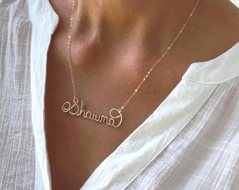 Personalized Name Necklace, Custom Name Necklace, Bridesmaid Gift, Silver Name Necklace, Gold Name Necklace, Wire Necklace, Word Necklace