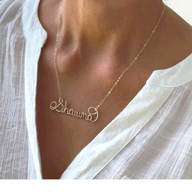 Personalized Name Necklace, Custom Name Necklace, Bridesmaid Gift, Silver Name Necklace, Gold Name Necklace, Wire Necklace, Word Necklace image 1