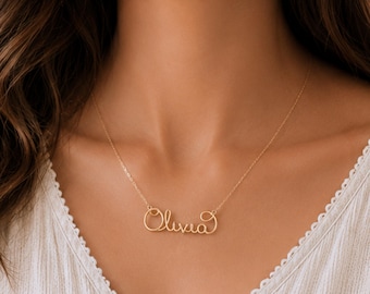 Personalized Wire Name Necklace: Sterling Silver-Gold Custom Name Wire Jewelry Gift for her