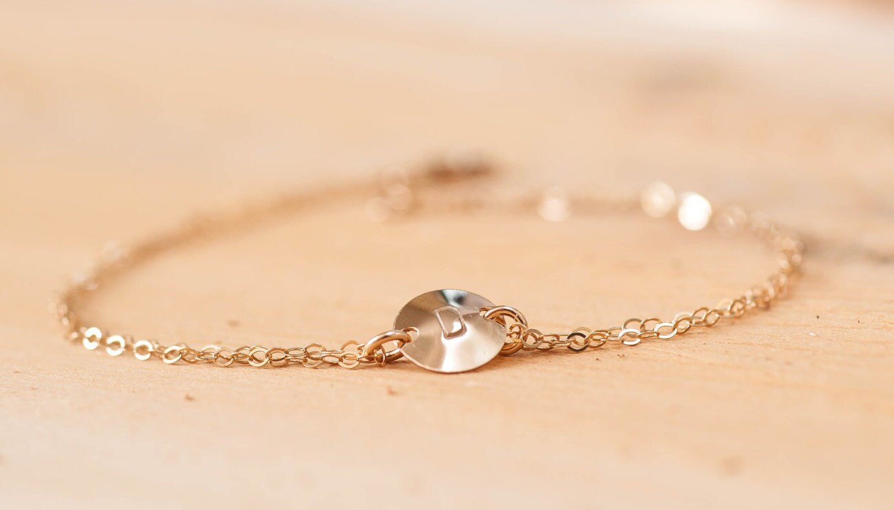 Personalized Gold Anklet, Personalized Ankle Bracelet, GoldSilver Disc