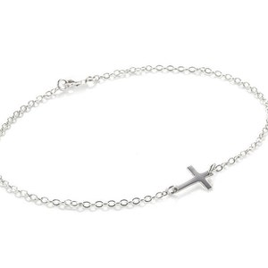 Silver Ankle Bracelet, Anklet Bracelet, Sideways Cross Ankle Bracelet, Silver Cross Anklet, Sideways Cross Anklet, Tiny Cross Anklet image 1