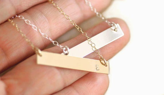 Name Necklace Personalized- Gold Bar Name Necklace, Custom Necklace, Date Necklace, Personalized Handstamped Necklace, Word Necklace
