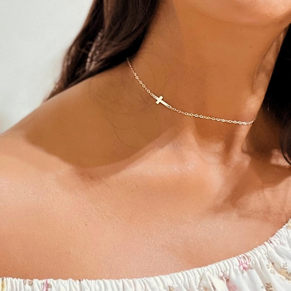 Dainty Sideways Cross Necklace – Minimalist Faith Jewelry | Christian Gift for Women