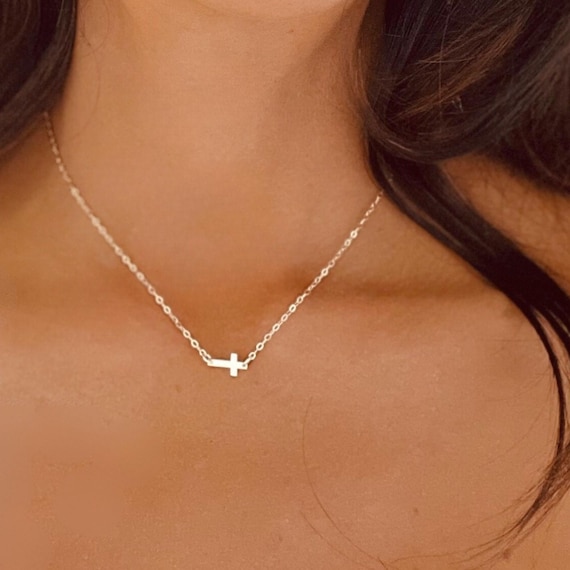 Tiny Cross Necklace in Silver & Gold – Dainty Minimalist Christian Jewelry, Faith Necklace, Everyday Gift for Her